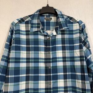 Eddie Bauer Men's Large Blue White Plaid Long Sleeve Button Shirt L  Preppy